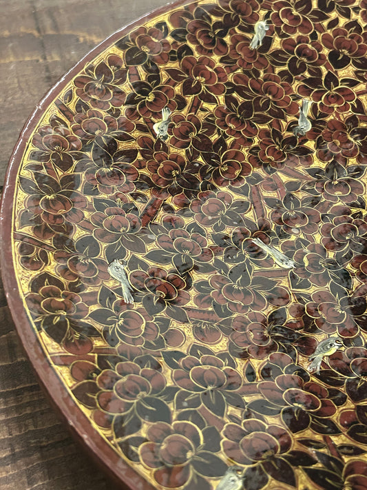 Vintage Kashmiri Papier-Mâché Hand-Painted Floral Tray