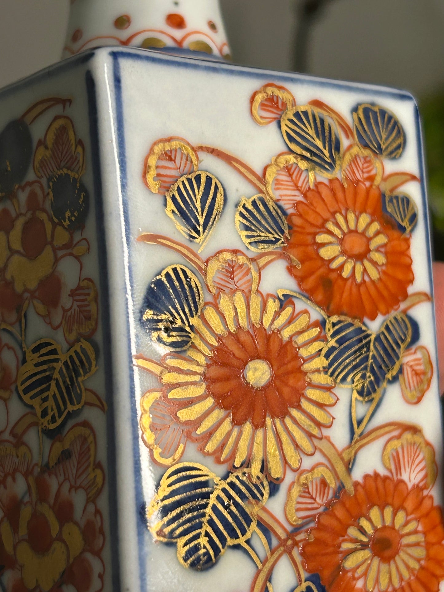 Antique Japanese Imari Porcelain Square Bottle Vase