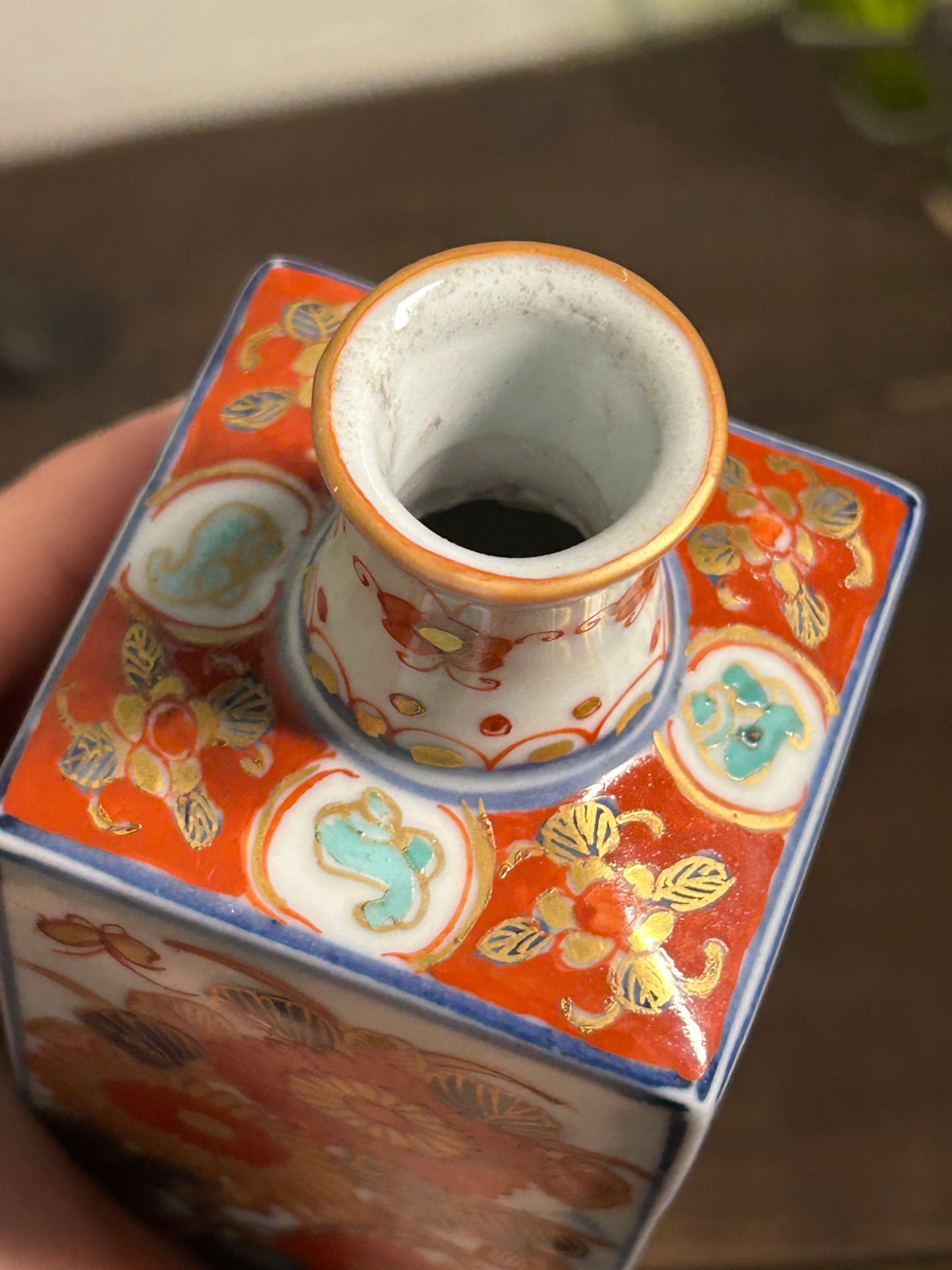 Antique Japanese Imari Porcelain Square Bottle Vase