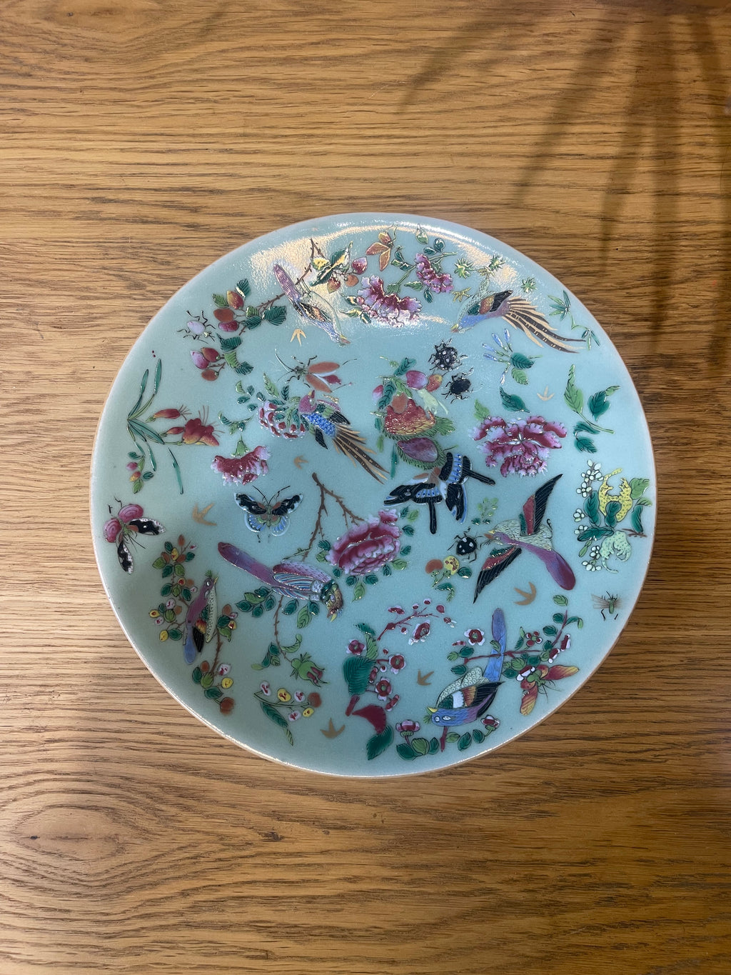 Chinese famille rose celadon plate
