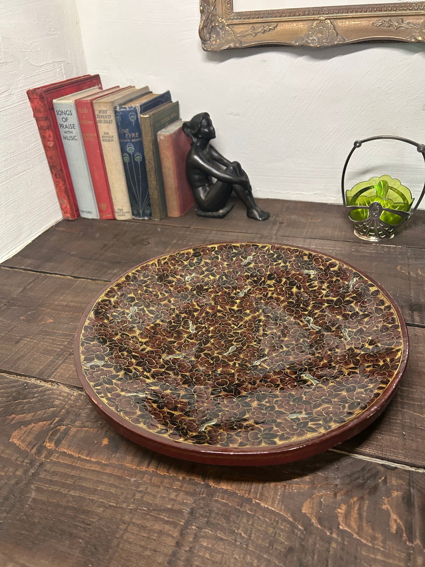 Vintage Kashmiri Papier-Mâché Hand-Painted Floral Tray