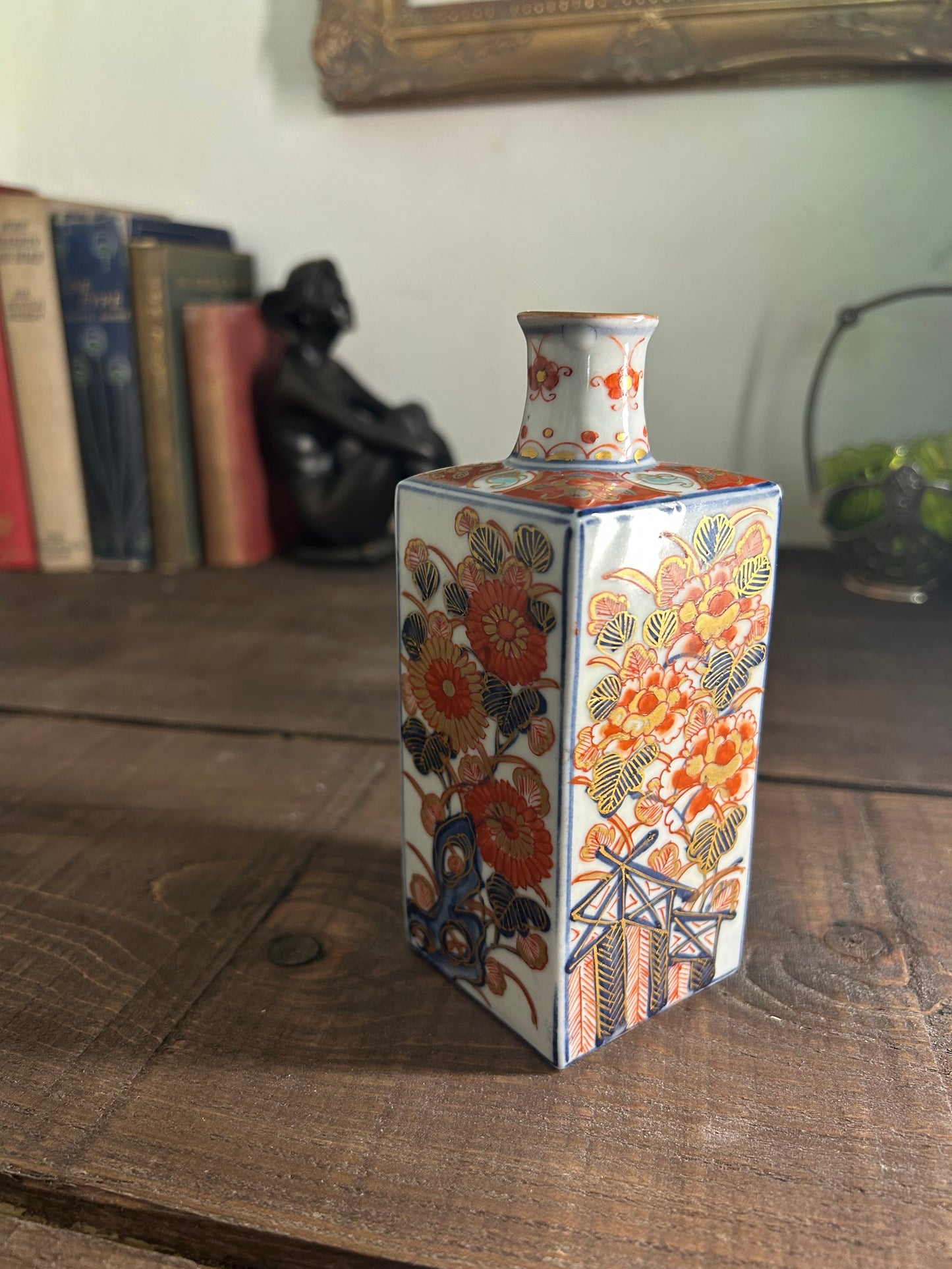 Antique Japanese Imari Porcelain Square Bottle Vase