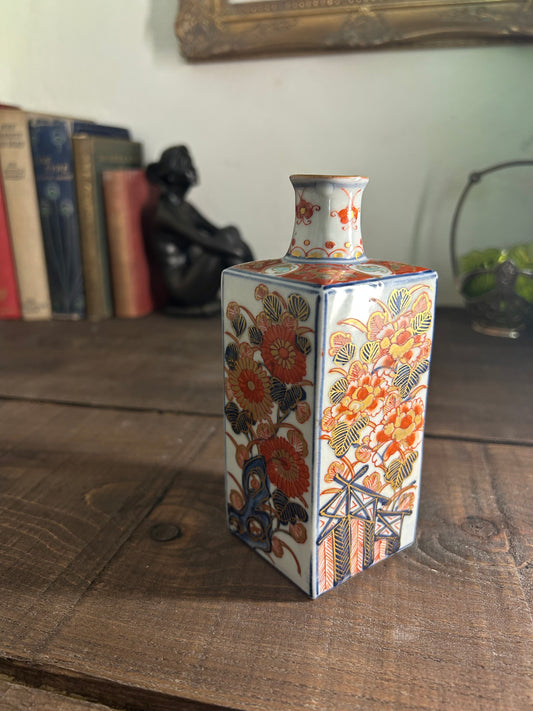Antique Japanese Imari Porcelain Square Bottle Vase
