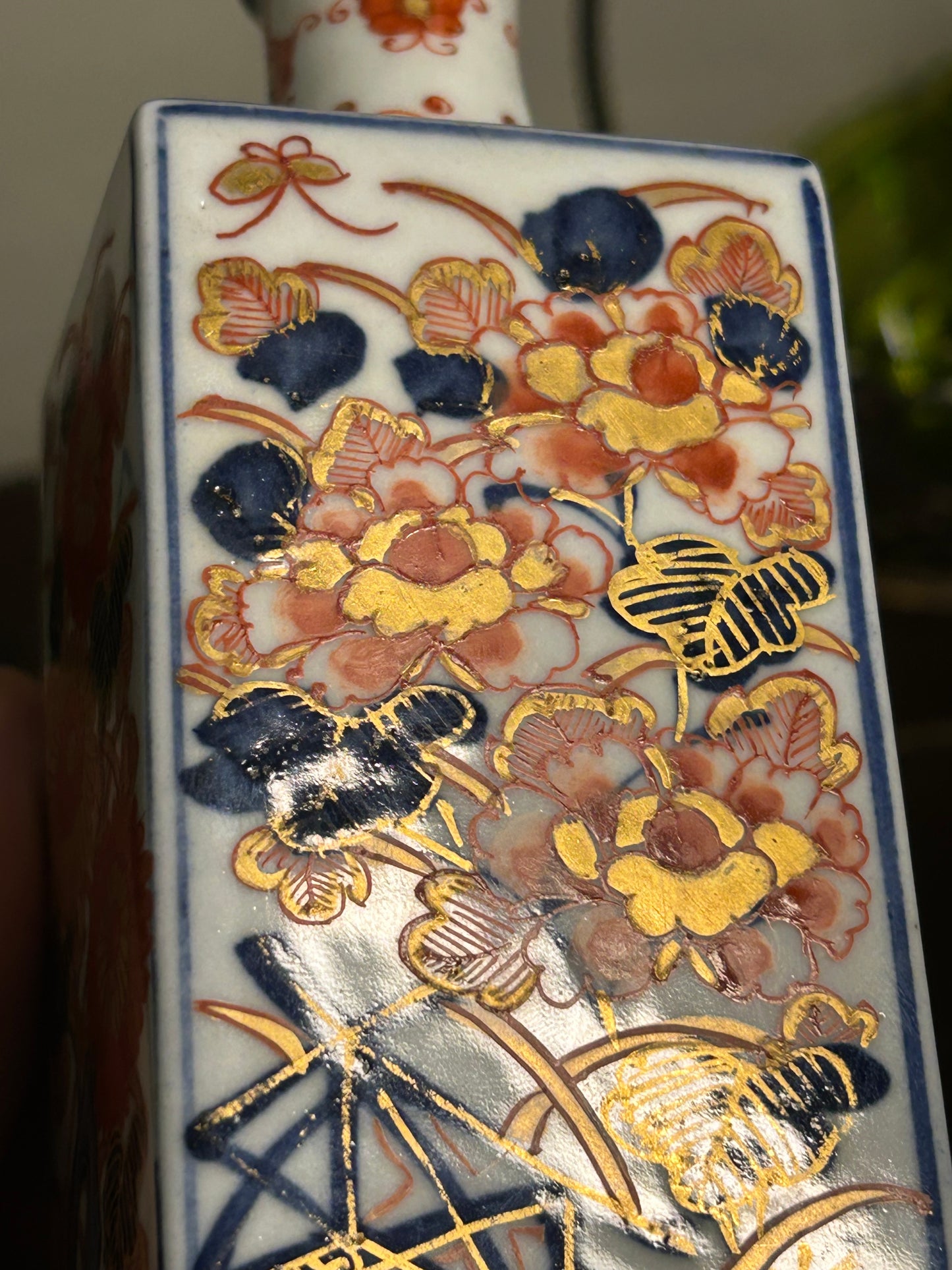 Antique Japanese Imari Porcelain Square Bottle Vase