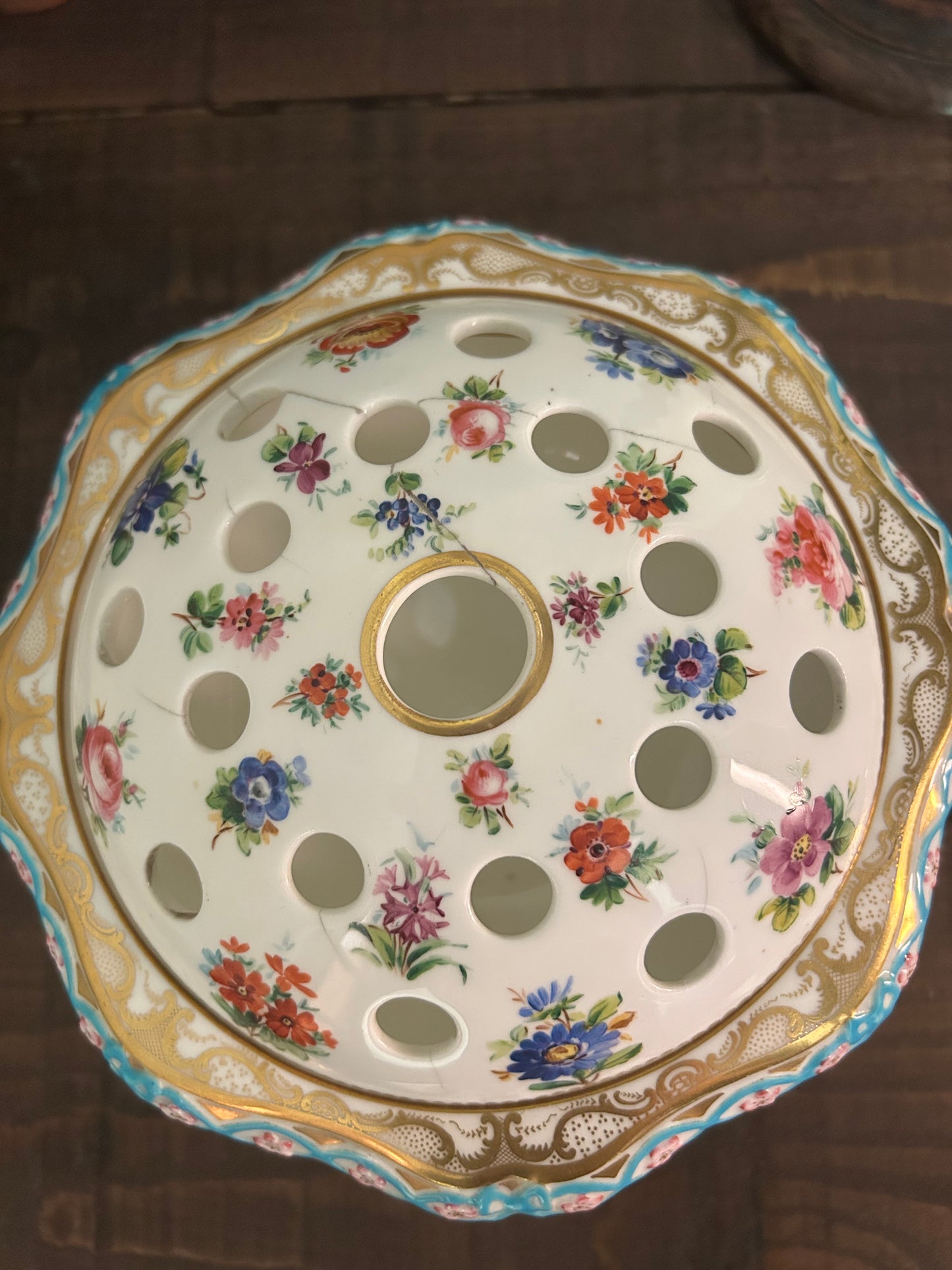 Fine Dresden Style Pierced Porcelain Pot Pourri Bowl with Floral Encrusted Decoration