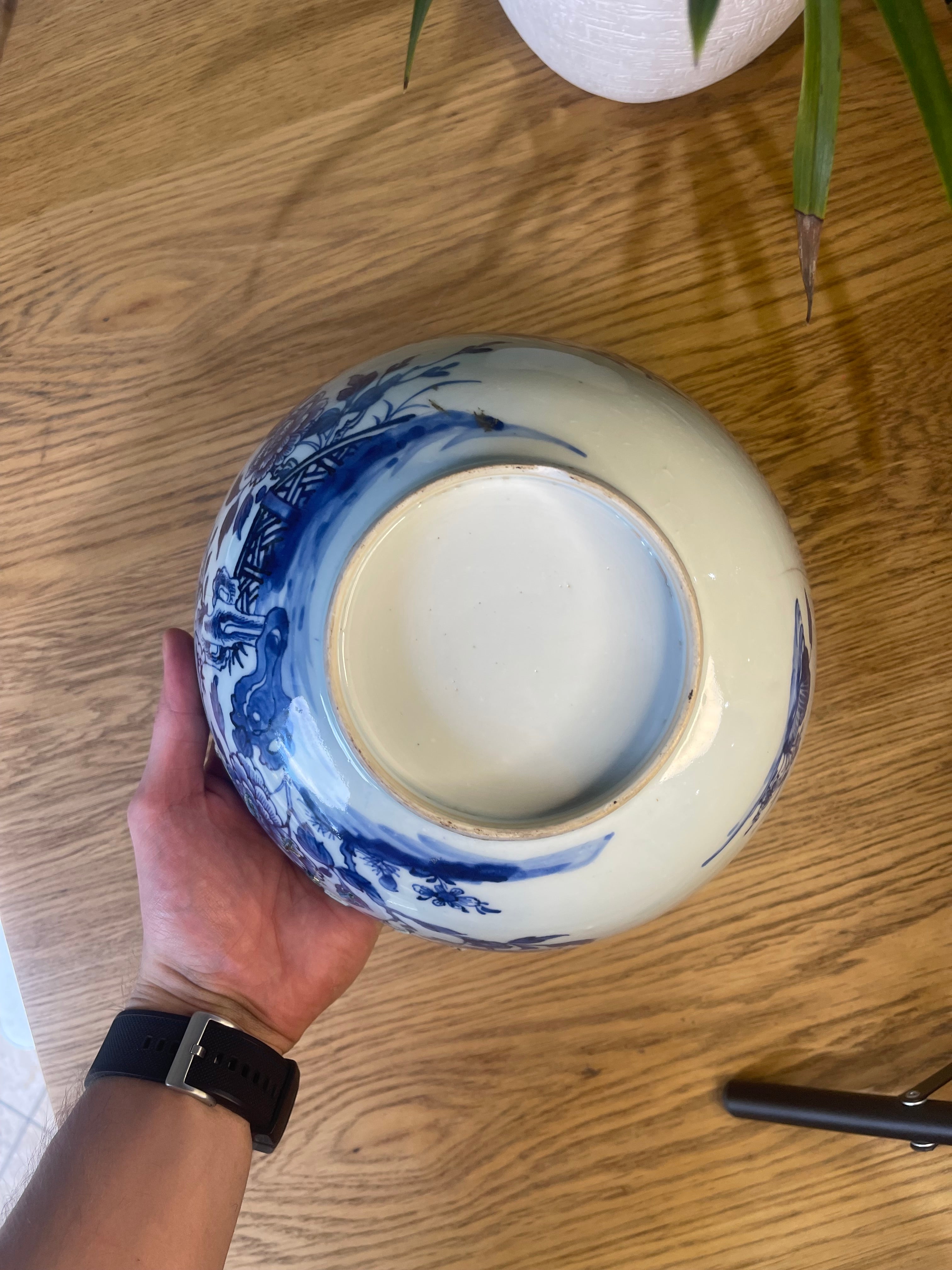 18th century staple repair Chinese porcelain punch bowl