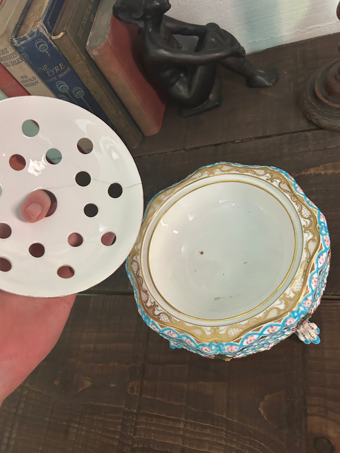 Fine Dresden Style Pierced Porcelain Pot Pourri Bowl with Floral Encrusted Decoration